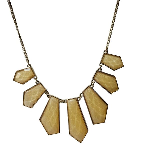 Gold Tone Geometric Statement Necklace Multi Shaped Yellow Pendants Jewelry - Picture 1 of 6
